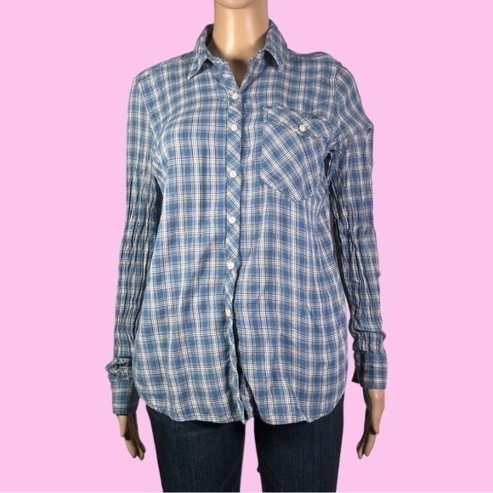 Delia's Western Blue and Yellow Plaid Button Front Shirt Sz Small - "Daniella"